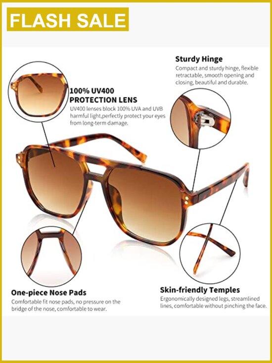Retro Square Aviator Vintage Sunglasses with UV400 Protection main image 4